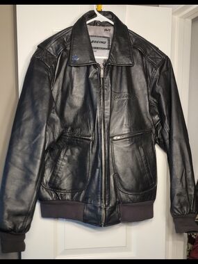 Men's Black Leather Bomber Jacket by Boeing